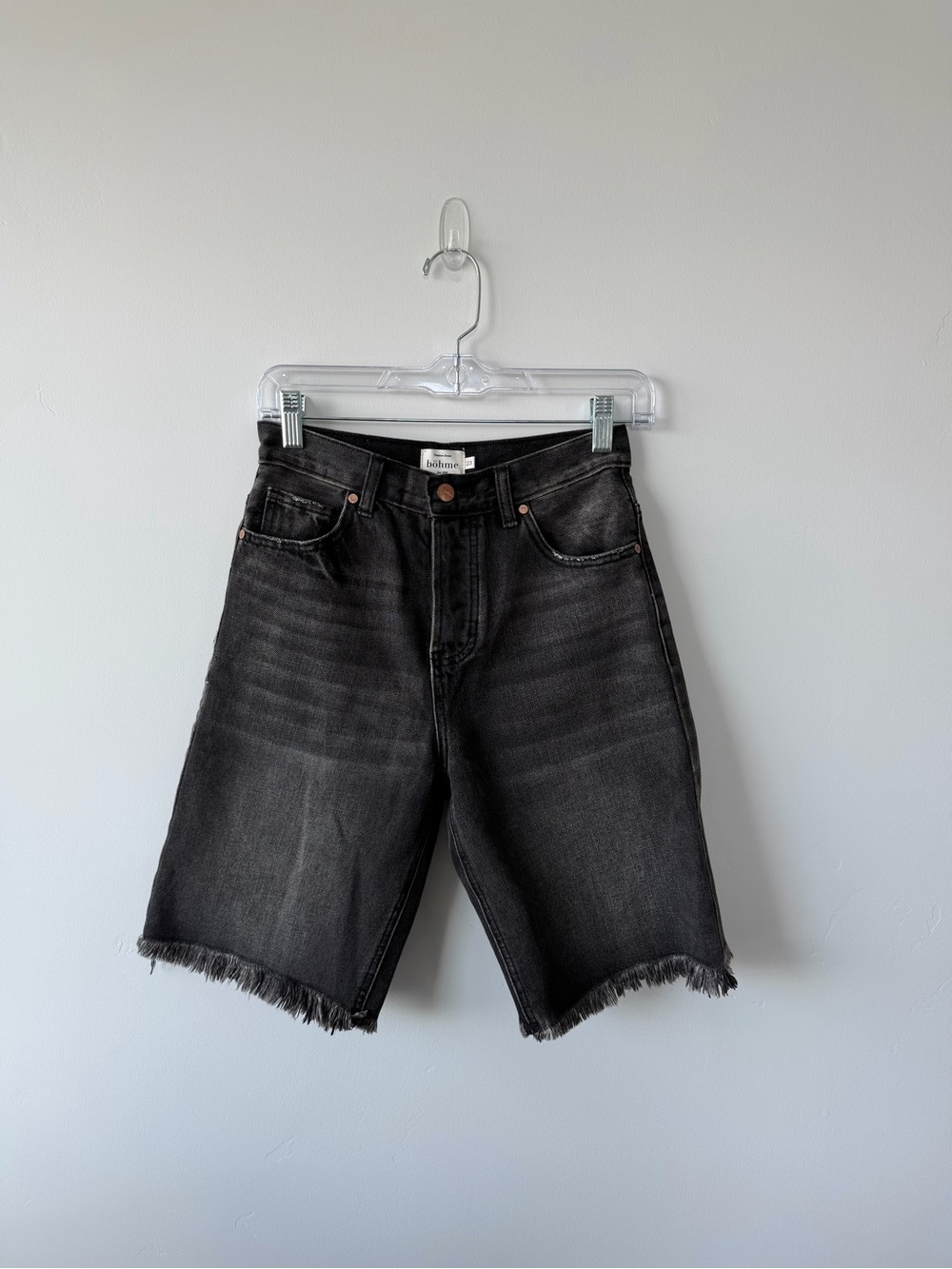 Böhme Black Denim Bermuda Shorts Size 23 Raw Hem